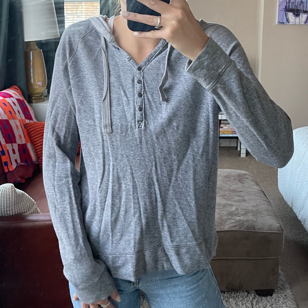 AERIE quarter-button hooded sweatshirt